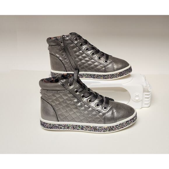 Steve Madden Girls JCarlson High-Top Sparkle Sole Silver Sneaker Size 2 - Picture 7 of 14